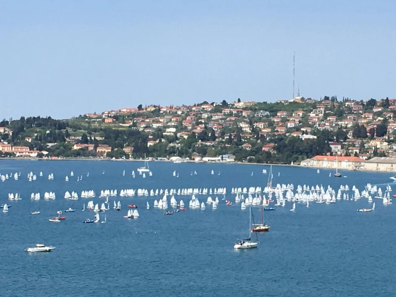 Regata jadrnic v zalivu, pogled s hiše